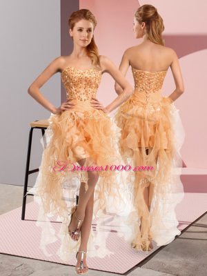 Gold Sleeveless Beading and Ruffles High Low Cocktail Dresses