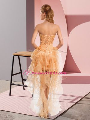 Gold Sleeveless Beading and Ruffles High Low Cocktail Dresses