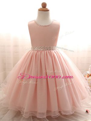 Adorable Pink Scoop Neckline Beading Party Dresses Sleeveless Lace Up