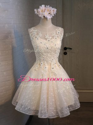 Champagne Sleeveless Organza and Lace Lace Up Cocktail Dresses for Prom and Party and Beach