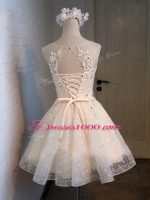 Champagne Sleeveless Organza and Lace Lace Up Cocktail Dresses for Prom and Party and Beach