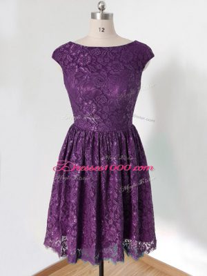 Dark Purple Sleeveless Lace Lace Up Bridesmaid Gown for Prom and Party and Wedding Party