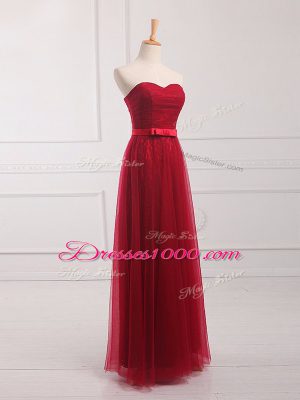 Pretty Empire Quinceanera Court of Honor Dress Wine Red Sweetheart Tulle and Lace Sleeveless Floor Length Lace Up