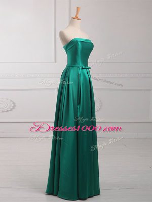 Sleeveless Floor Length Belt Lace Up Wedding Guest Dresses with Dark Green