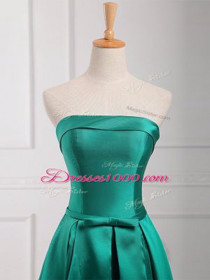 Sleeveless Floor Length Belt Lace Up Wedding Guest Dresses with Dark Green