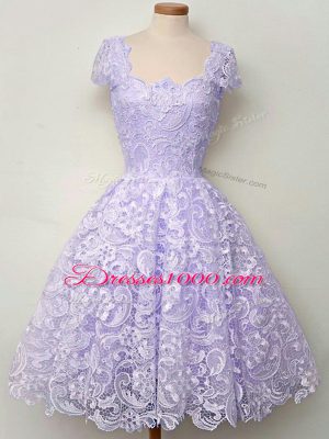 Lavender Sleeveless Lace Knee Length Wedding Guest Dresses
