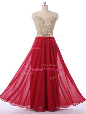 Red Sleeveless Beading Floor Length Dress for Prom