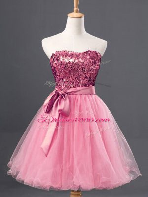 Rose Pink Sweetheart Neckline Sequins Prom Party Dress Sleeveless Zipper