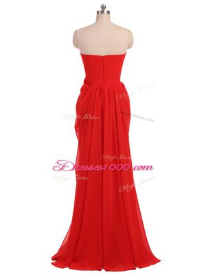 Superior Red Sleeveless Ruching Floor Length Bridesmaid Gown