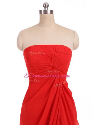 Superior Red Sleeveless Ruching Floor Length Bridesmaid Gown