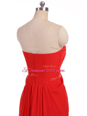 Superior Red Sleeveless Ruching Floor Length Bridesmaid Gown