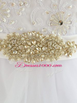 Customized White Wedding Dress Tulle Court Train Long Sleeves Beading and Lace and Appliques