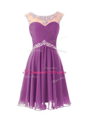 Purple Cap Sleeves Chiffon Zipper Prom Homecoming Dress for Prom and Party