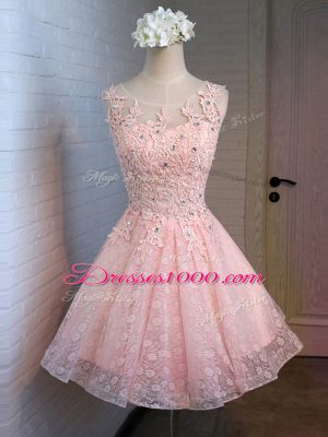 Fashion Lace Scoop Sleeveless Lace Up Lace and Appliques Homecoming Dress in Pink