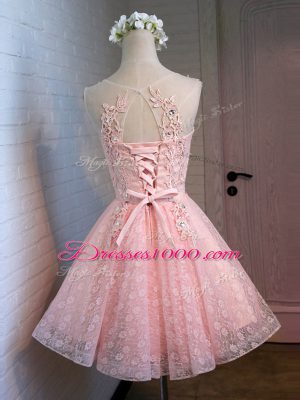 Fashion Lace Scoop Sleeveless Lace Up Lace and Appliques Homecoming Dress in Pink