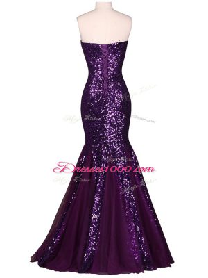 Excellent Purple Sleeveless Sequins Floor Length Prom Gown