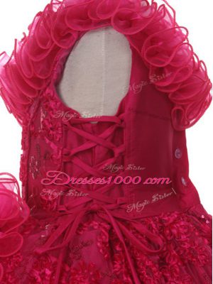 Superior Ball Gowns Little Girls Pageant Gowns Hot Pink Asymmetric Organza Sleeveless Floor Length Lace Up