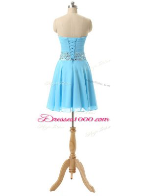 High End Empire Junior Homecoming Dress Baby Blue Sweetheart Chiffon Sleeveless Mini Length Lace Up