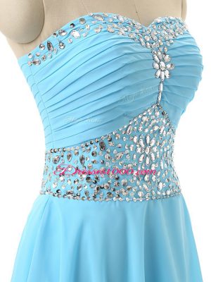 High End Empire Junior Homecoming Dress Baby Blue Sweetheart Chiffon Sleeveless Mini Length Lace Up