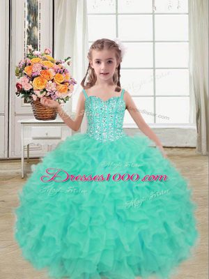 Superior Sleeveless Beading and Ruffles Lace Up Girls Pageant Dresses