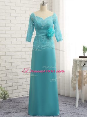 Baby Blue Zipper Mother Dresses Lace and Appliques 3 4 Length Sleeve