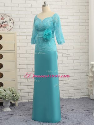 Baby Blue Zipper Mother Dresses Lace and Appliques 3 4 Length Sleeve