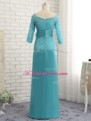 Baby Blue Zipper Mother Dresses Lace and Appliques 3 4 Length Sleeve