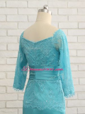 Baby Blue Zipper Mother Dresses Lace and Appliques 3 4 Length Sleeve