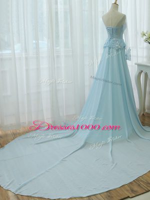 Light Blue Empire Beading and Appliques Dress Like A Star Zipper Chiffon Long Sleeves