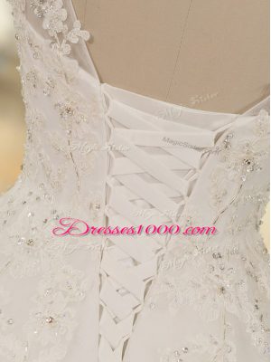 White Wedding Gown Tulle Sleeveless Lace and Appliques