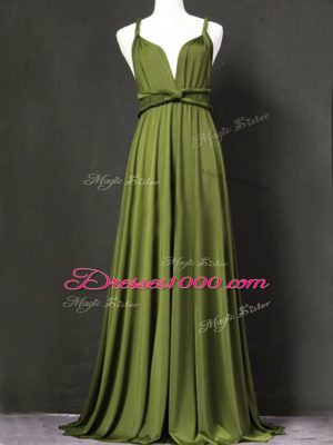 Empire Wedding Guest Dresses Olive Green Straps Chiffon Sleeveless Floor Length Criss Cross