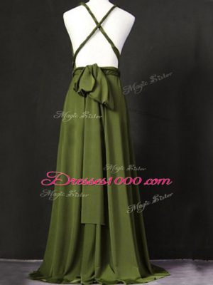 Empire Wedding Guest Dresses Olive Green Straps Chiffon Sleeveless Floor Length Criss Cross