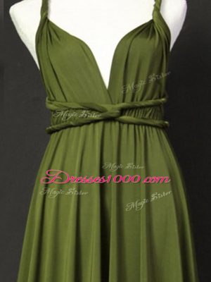 Empire Wedding Guest Dresses Olive Green Straps Chiffon Sleeveless Floor Length Criss Cross