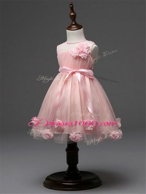 Champagne Flower Girl Dresses for Less Wedding Party with Hand Made Flower Scoop Sleeveless Zipper