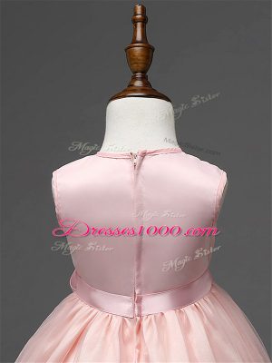 Champagne Flower Girl Dresses for Less Wedding Party with Hand Made Flower Scoop Sleeveless Zipper