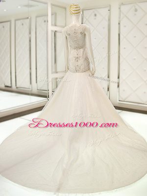 White V-neck Neckline Beading Wedding Dress Sleeveless Side Zipper