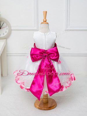 New Style Appliques and Hand Made Flower Flower Girl Dresses White Zipper Sleeveless Knee Length