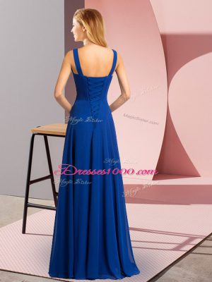 Hot Selling Royal Blue V-neck Lace Up Beading Prom Dresses Sleeveless