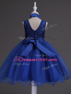 Colorful Scoop Sleeveless Flower Girl Dresses Knee Length Beading and Lace Black Organza