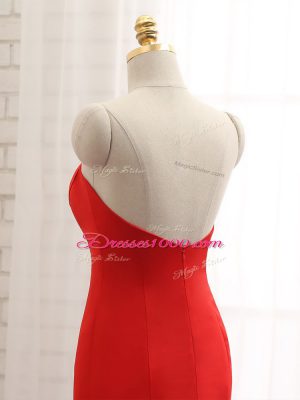 Colorful Red Sleeveless Satin Brush Train Zipper Prom Dresses for Prom and Party and Military Ball