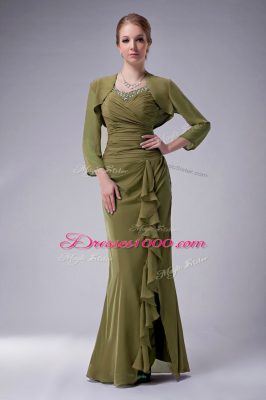 Chiffon Straps Sleeveless Zipper Beading Mother of Bride Dresses in Olive Green
