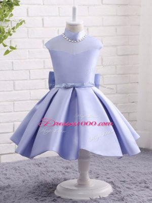 Attractive Ball Gowns Flower Girl Dresses for Less Lavender High-neck Taffeta Cap Sleeves Knee Length Zipper