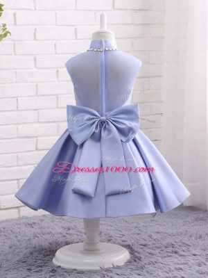 Attractive Ball Gowns Flower Girl Dresses for Less Lavender High-neck Taffeta Cap Sleeves Knee Length Zipper