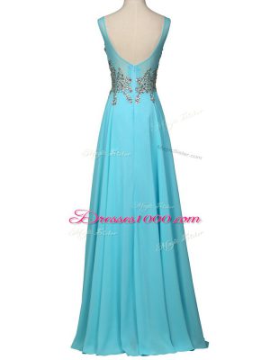 Lovely Aqua Blue Sleeveless Chiffon Zipper Formal Evening Gowns for Prom and Party and Military Ball and Sweet 16
