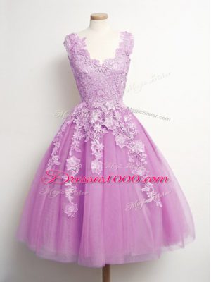Lilac Sleeveless Appliques Knee Length Court Dresses for Sweet 16