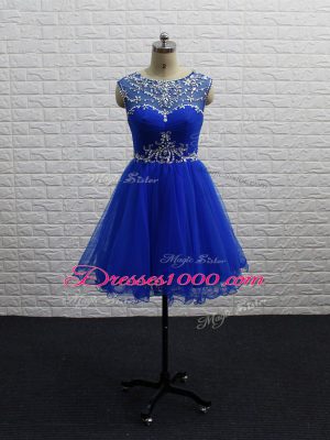 Royal Blue Scoop Zipper Beading and Ruching Cocktail Dress Sleeveless