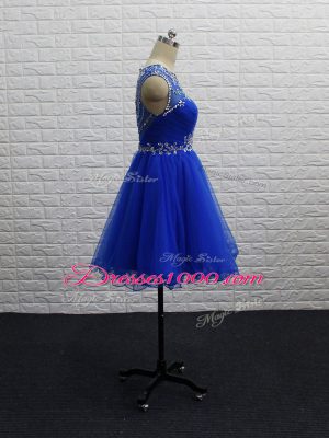 Royal Blue Scoop Zipper Beading and Ruching Cocktail Dress Sleeveless