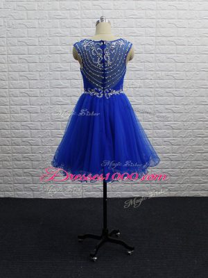 Royal Blue Scoop Zipper Beading and Ruching Cocktail Dress Sleeveless