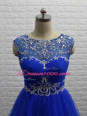 Royal Blue Scoop Zipper Beading and Ruching Cocktail Dress Sleeveless