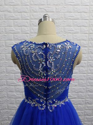 Royal Blue Scoop Zipper Beading and Ruching Cocktail Dress Sleeveless